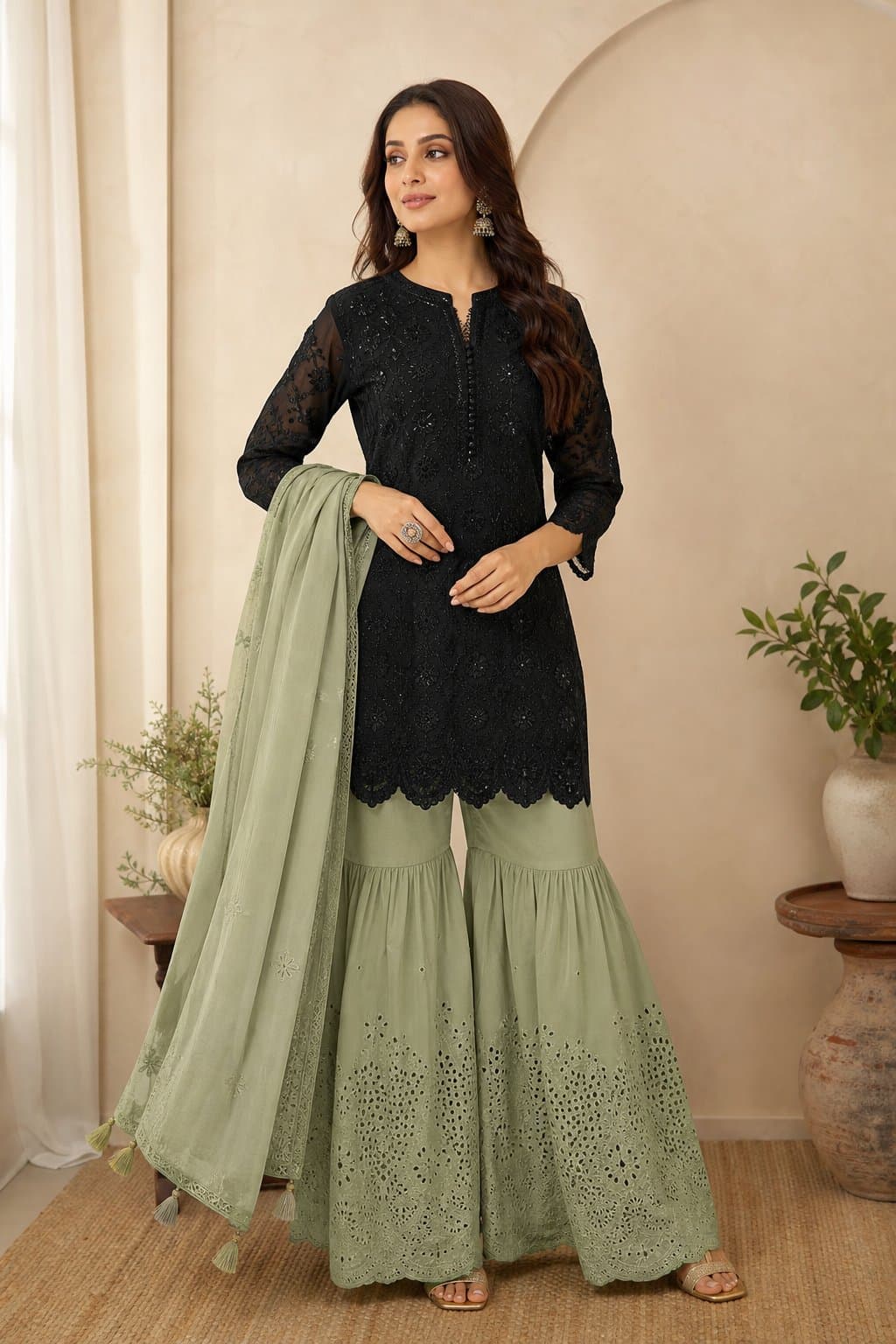 Mehr Black Chikankari Sharara Set