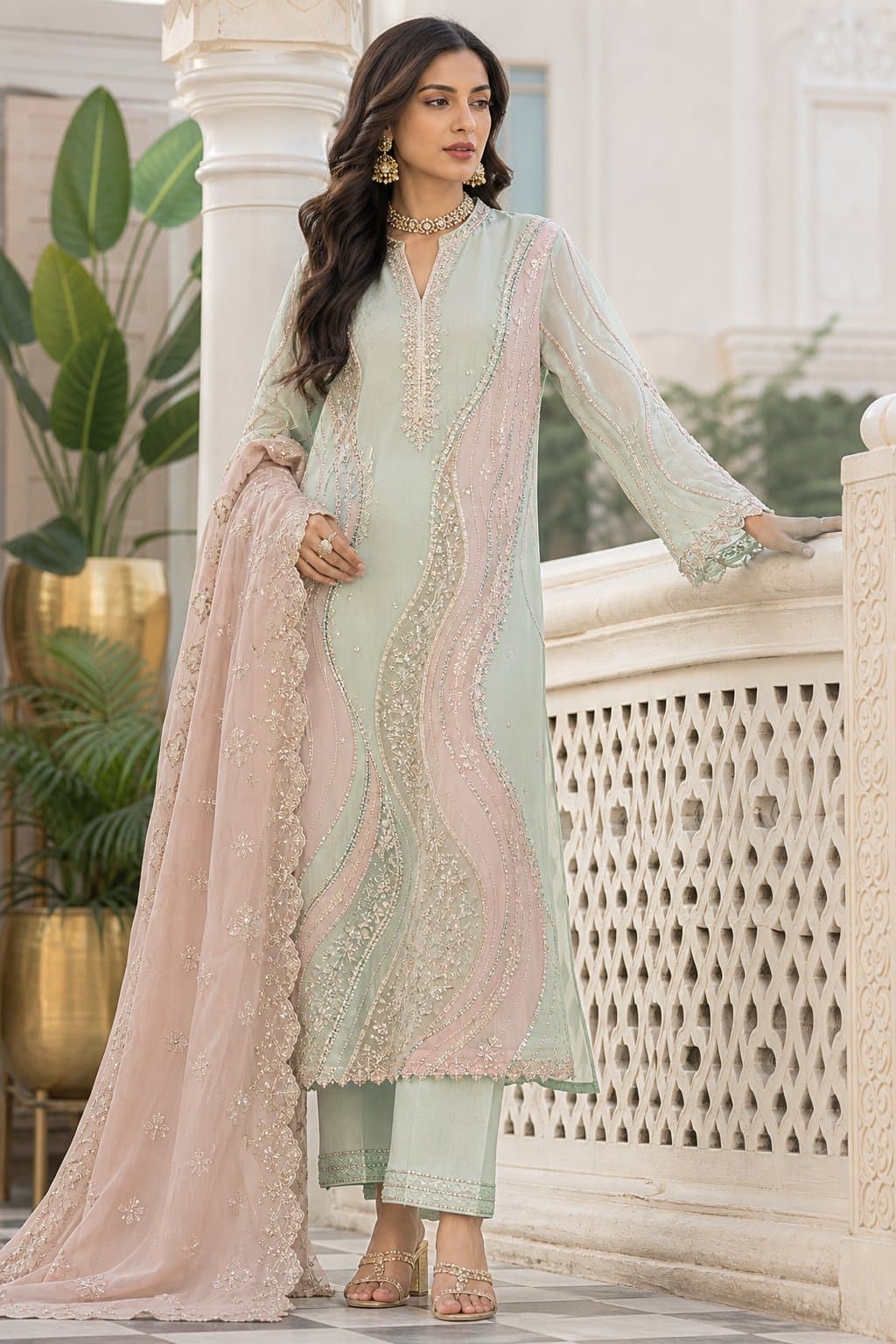 Afsana Pastel Embroidered Long Suit