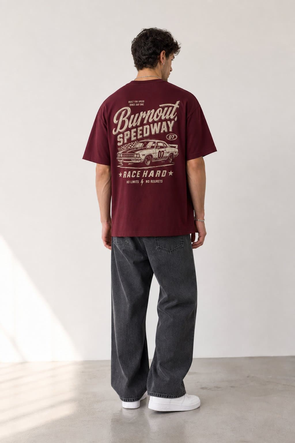 Burgundy Varsity Racing Oversized T-Shirt — view 2