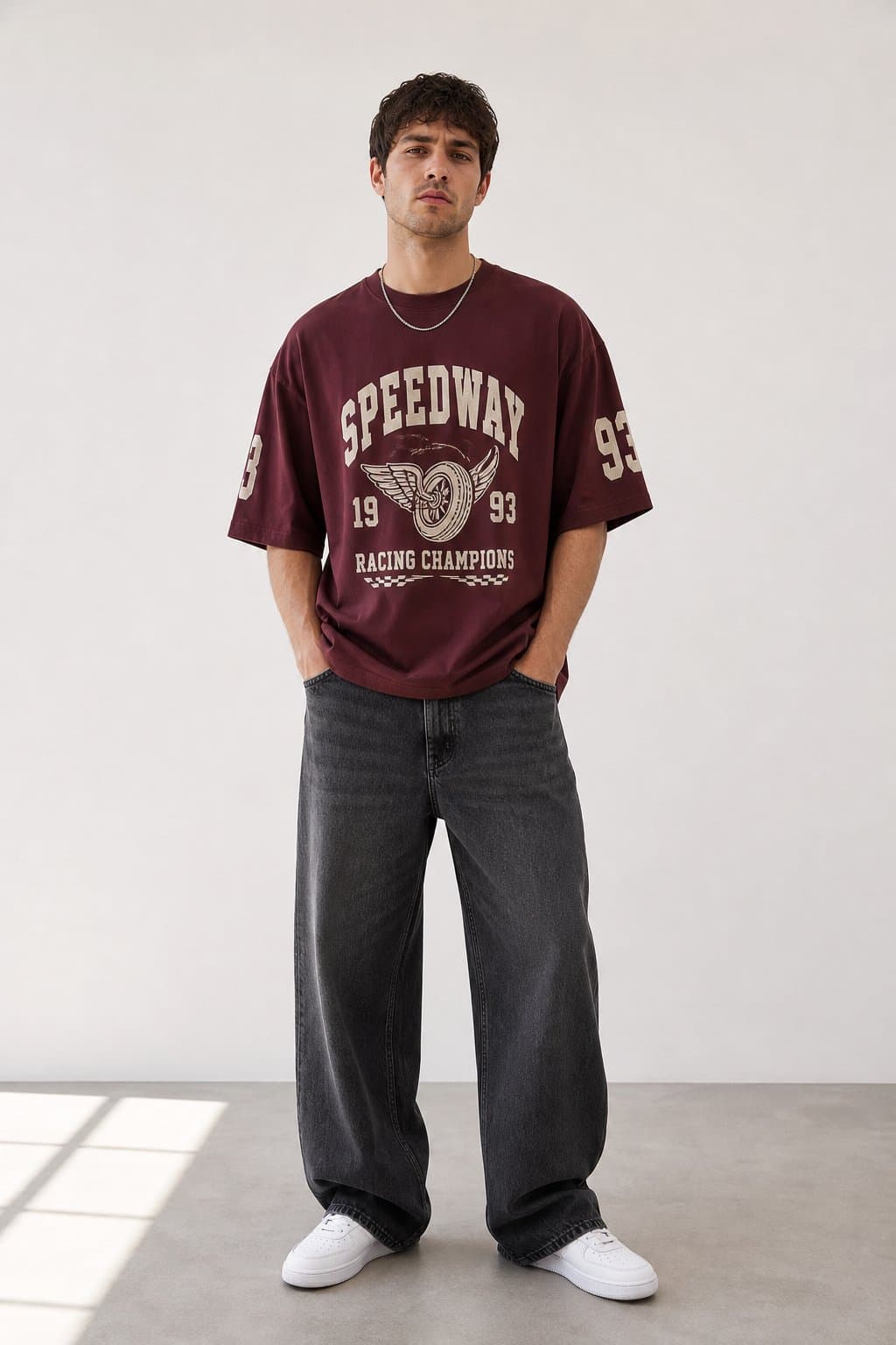 Burgundy Varsity Racing Oversized T-Shirt