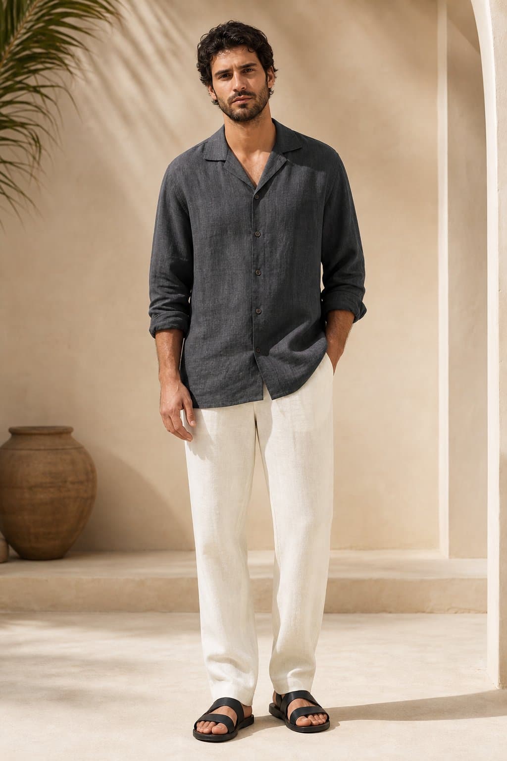 Charcoal Resort Linen Shirt