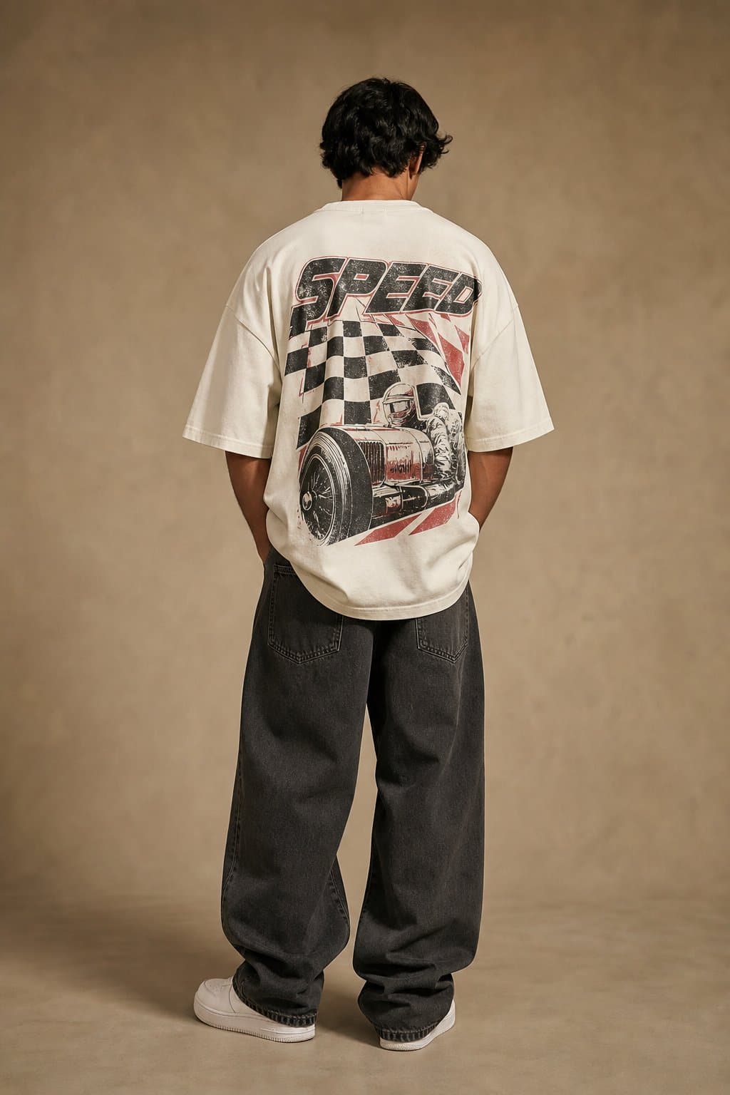 Ecru Racing Graphic Oversized T-Shirt — view 2