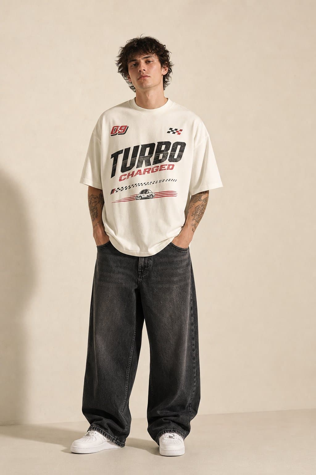 Ecru Racing Graphic Oversized T-Shirt