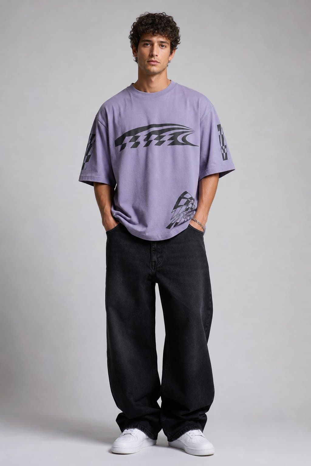 Lavender Speed Graphic Oversized T-Shirt