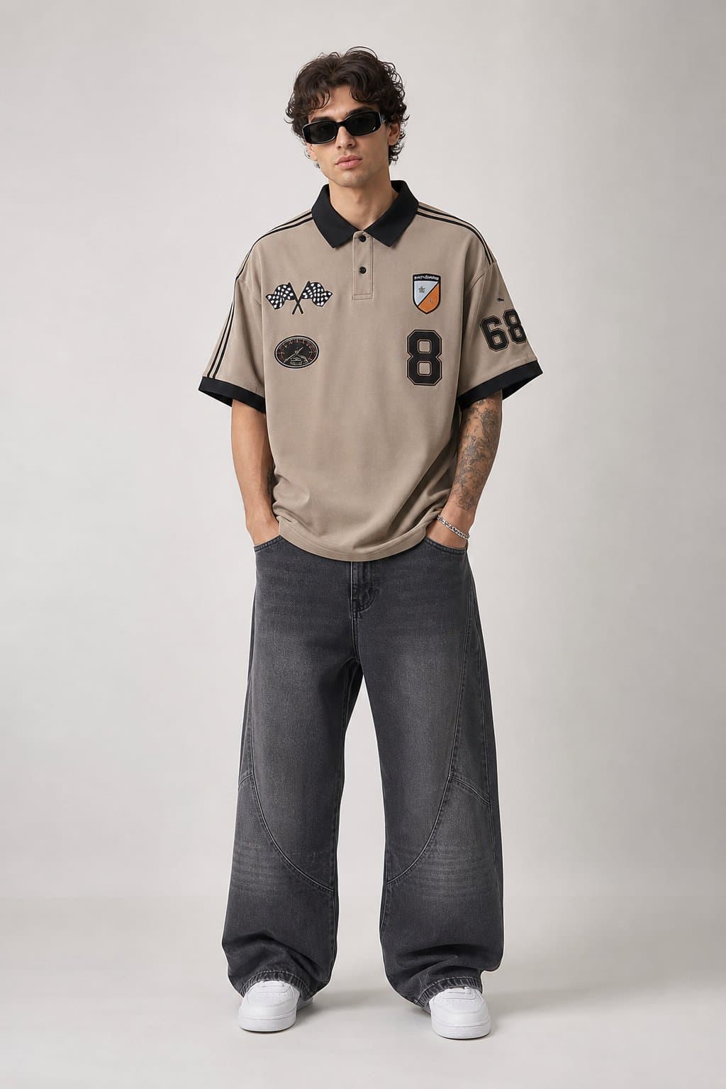 Taupe Track Racing Oversized Polo