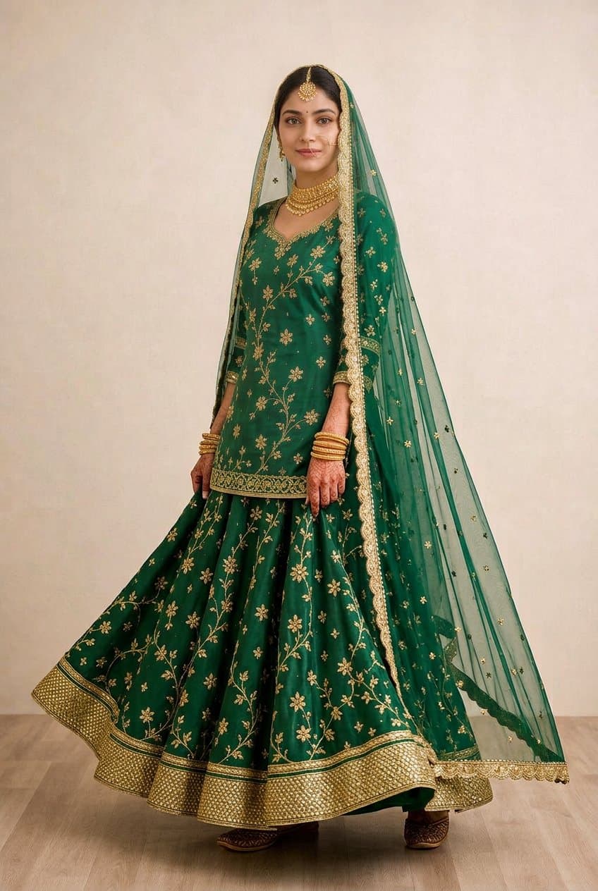 Emerald Green Gold Zardozi Poshak — view 2