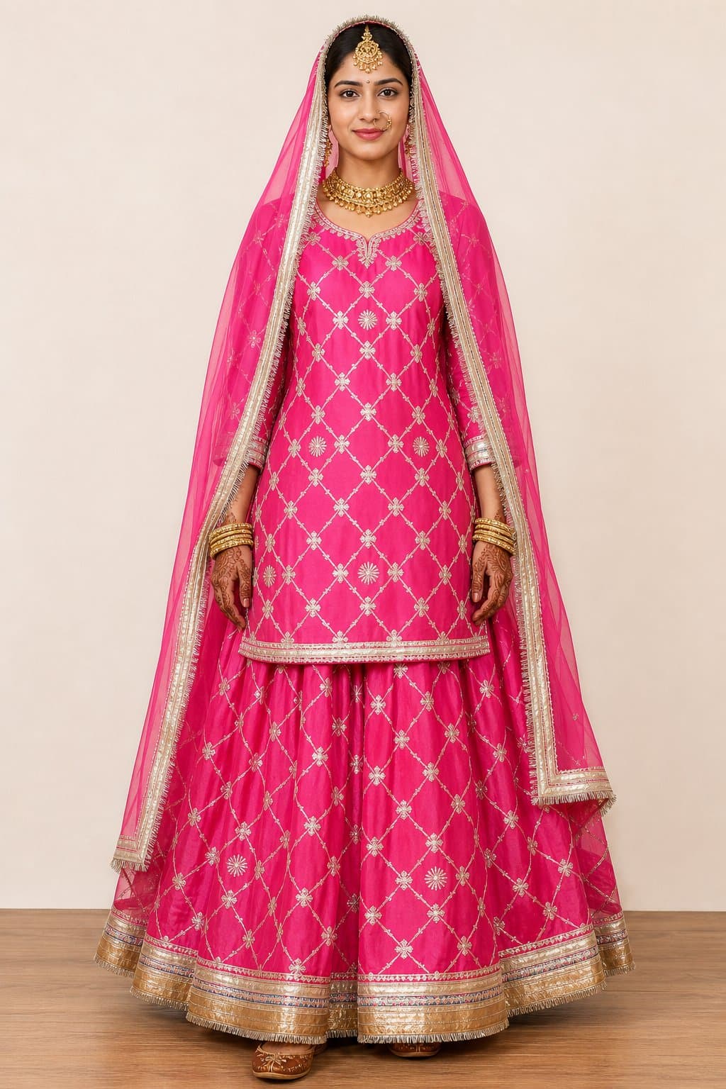 Rani Pink Silver Gota Jaal Poshak