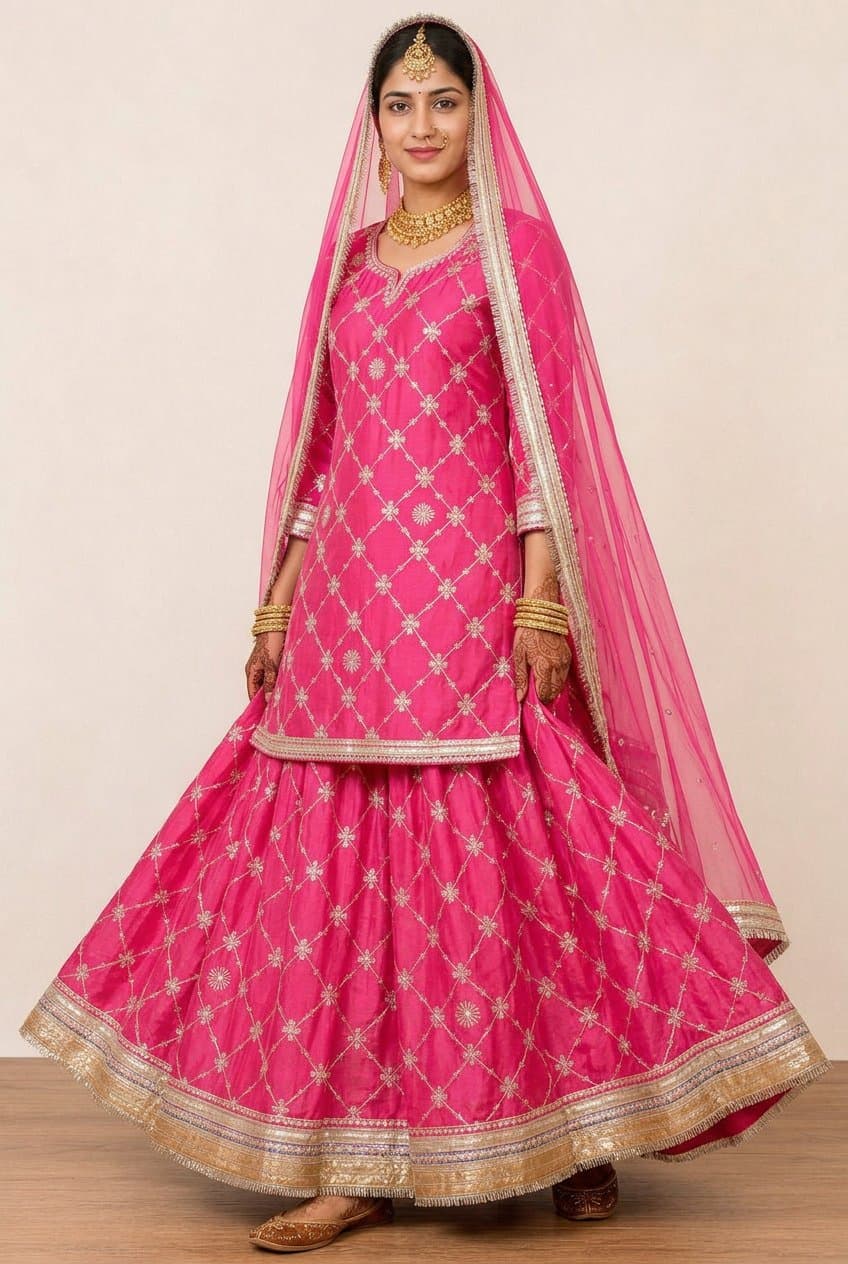 Rani Pink Silver Gota Jaal Poshak — view 2
