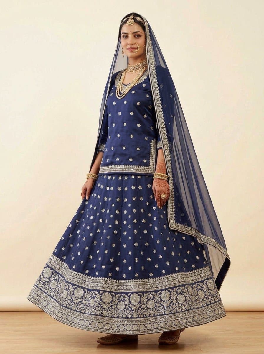 Navy Blue Silver Star Butti Poshak — view 2