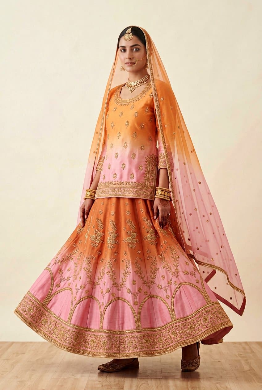Orange Pink Ombre Zardozi Poshak — view 2
