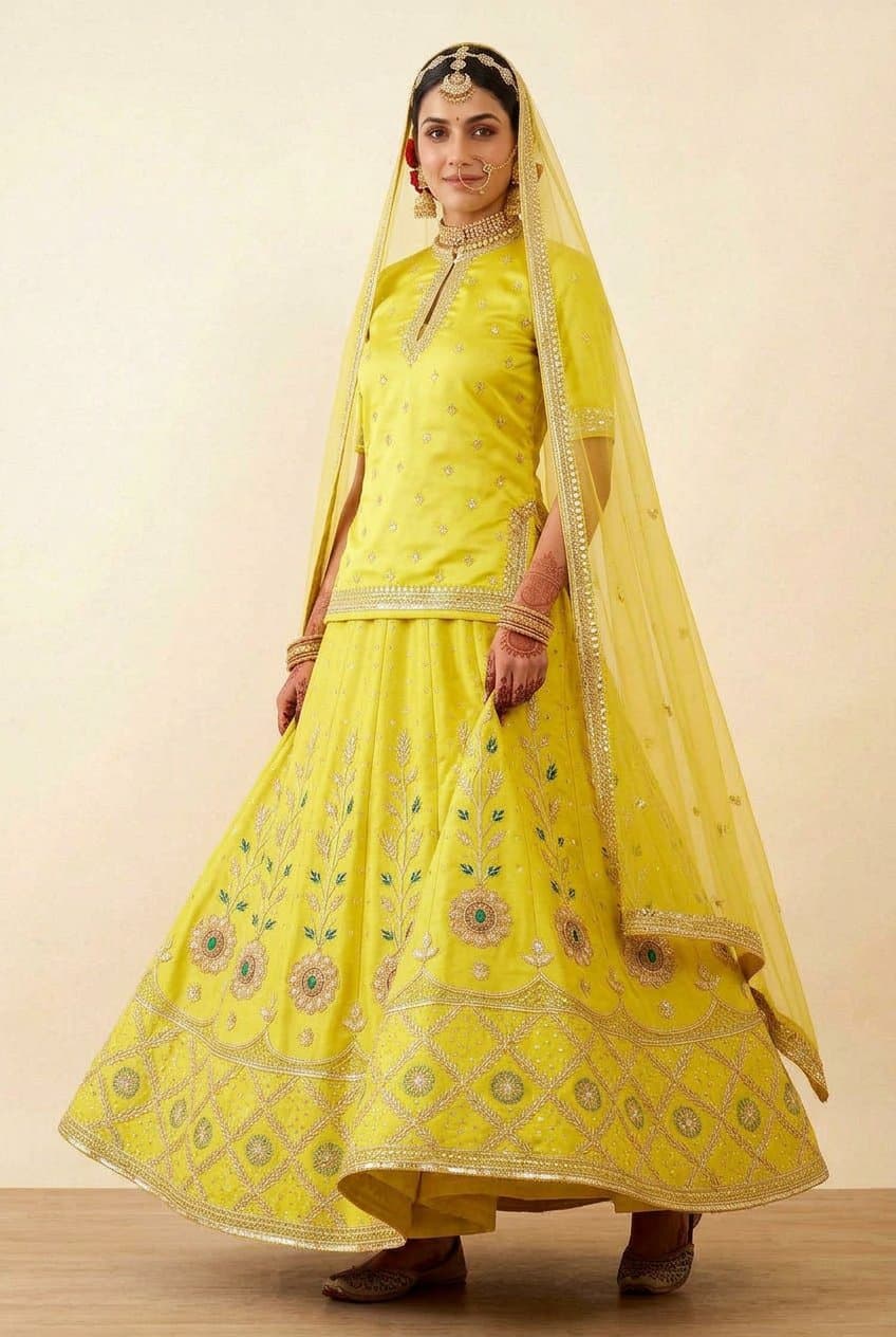 Lemon Yellow Silver Lattice Poshak — view 2