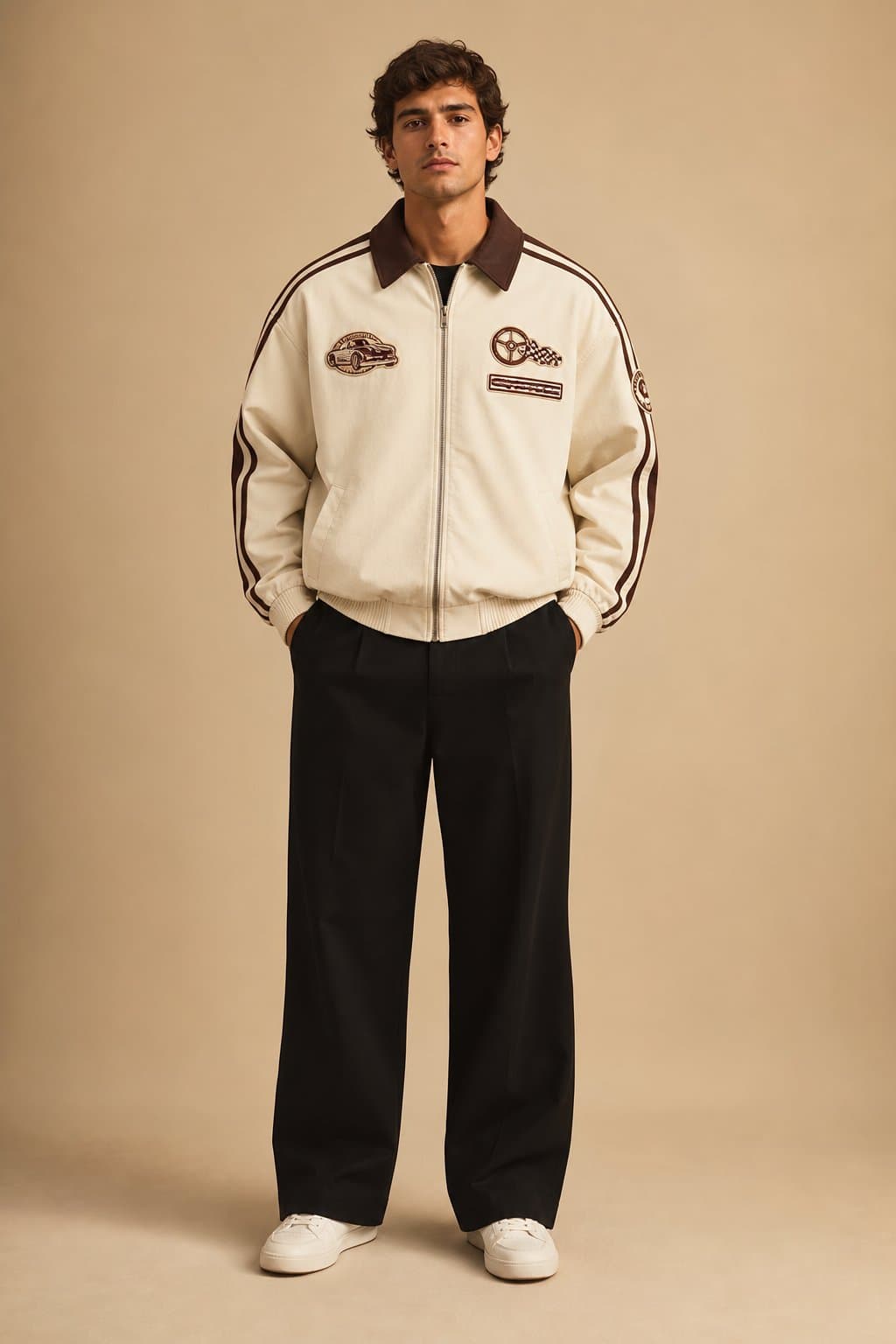 Ivory Track Racing Bomber Jacket