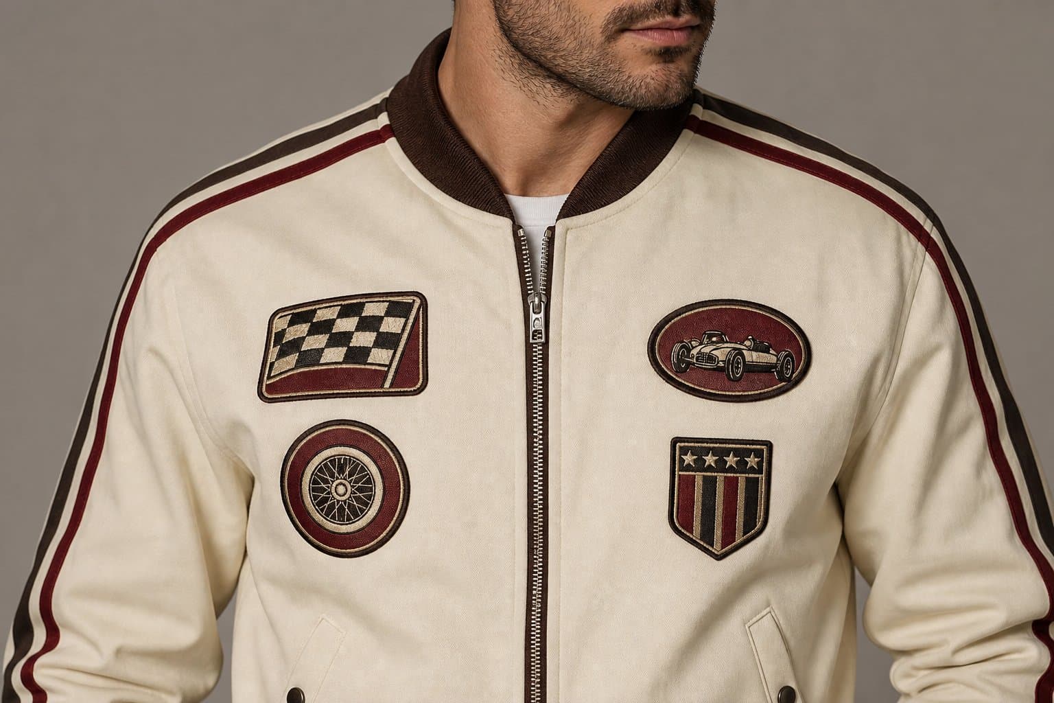 Ivory Track Racing Bomber Jacket — view 3