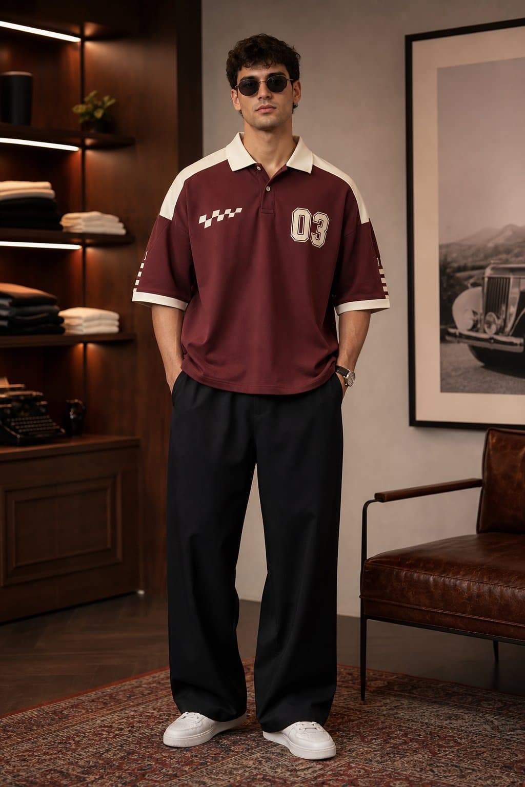 Maroon Racing Oversized Polo