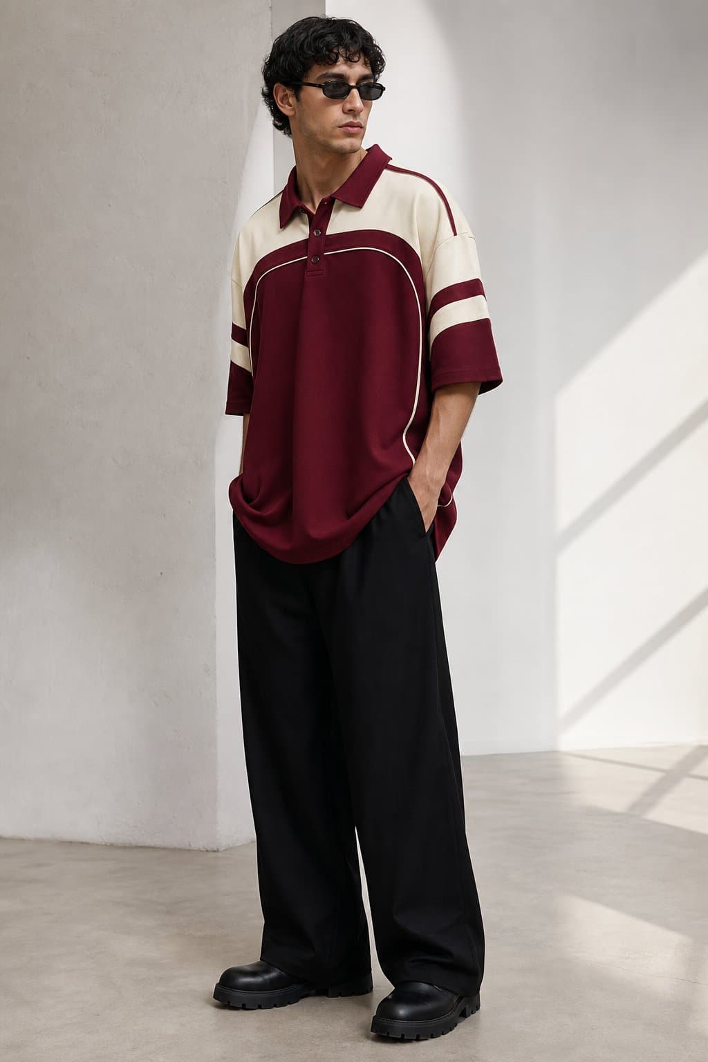 Maroon Racing Oversized Polo — view 2