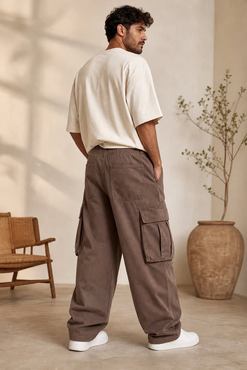 Mocha Wide-Leg Cargo Pants — view 4