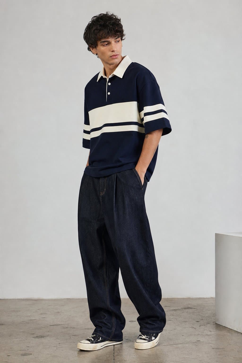 Navy Varsity Rugby Oversized T-Shirt — view 2