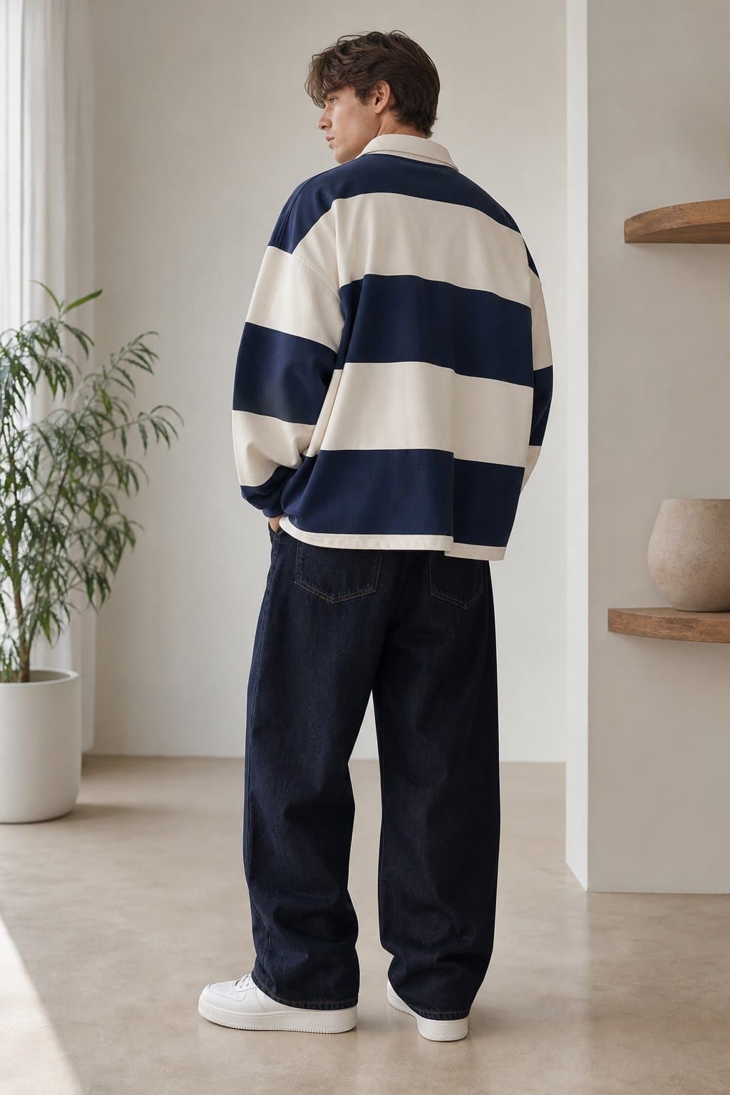 Navy Varsity Rugby Oversized T-Shirt — view 4