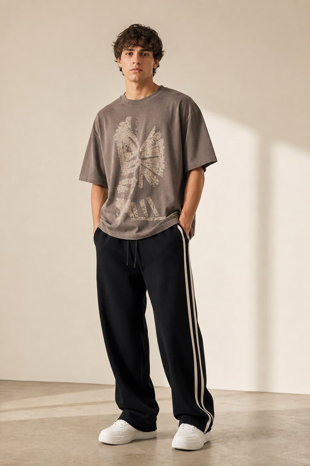 Onyx Side-Stripe Wide Track Pants