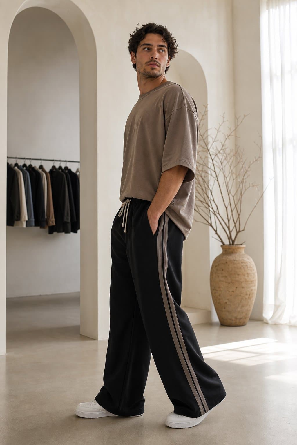 Onyx Side-Stripe Wide Track Pants — view 2