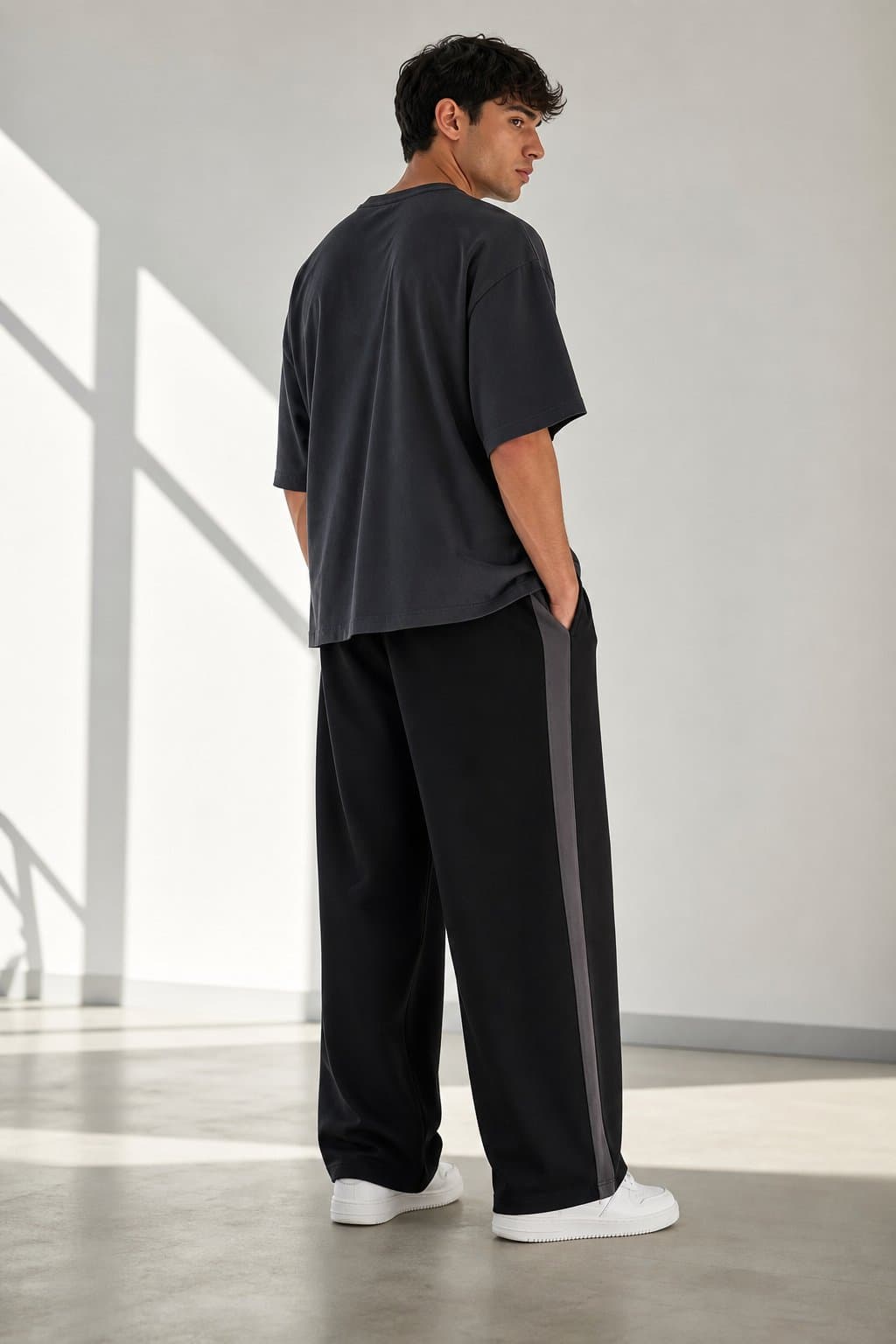 Onyx Side-Stripe Wide Track Pants — view 4