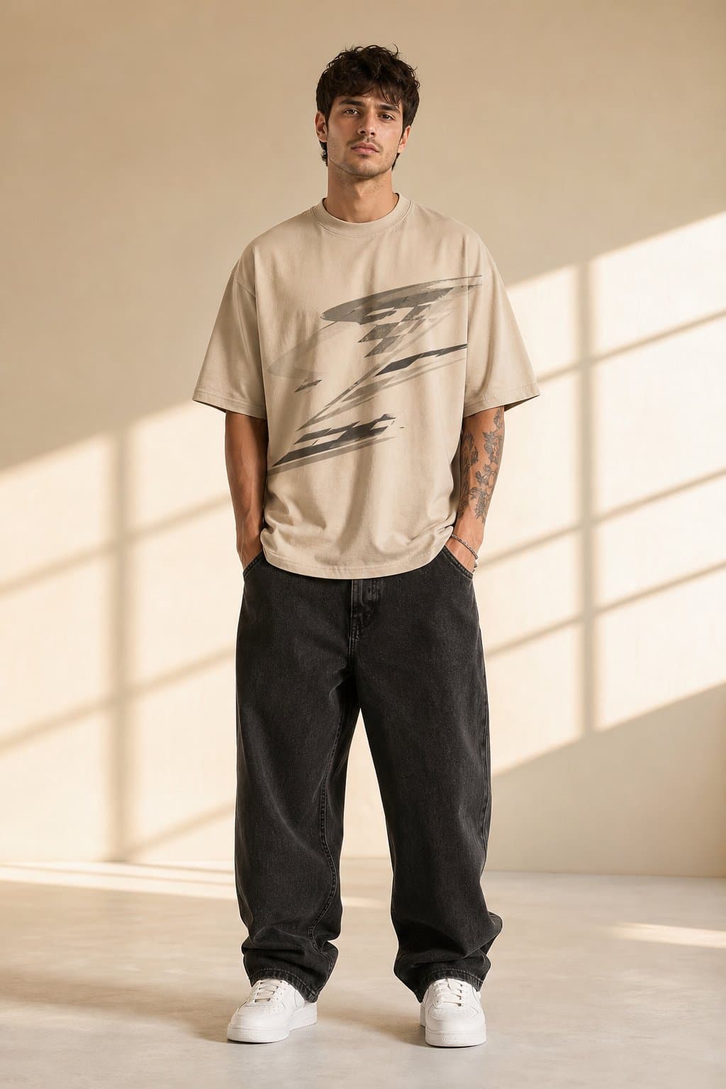 Sand Apex Oversized Graphic T-Shirt