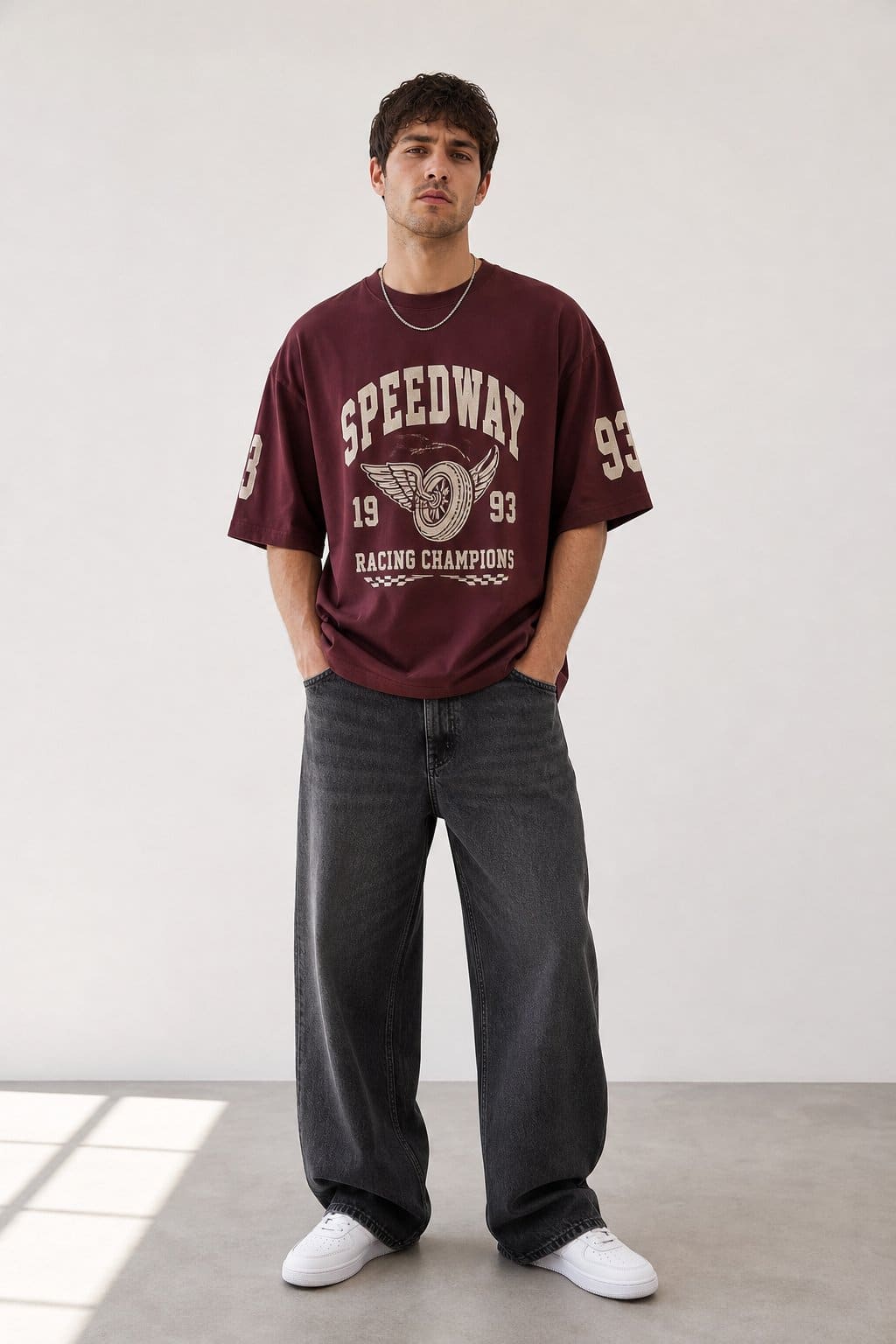 Burgundy Varsity Racing Oversized T-Shirt