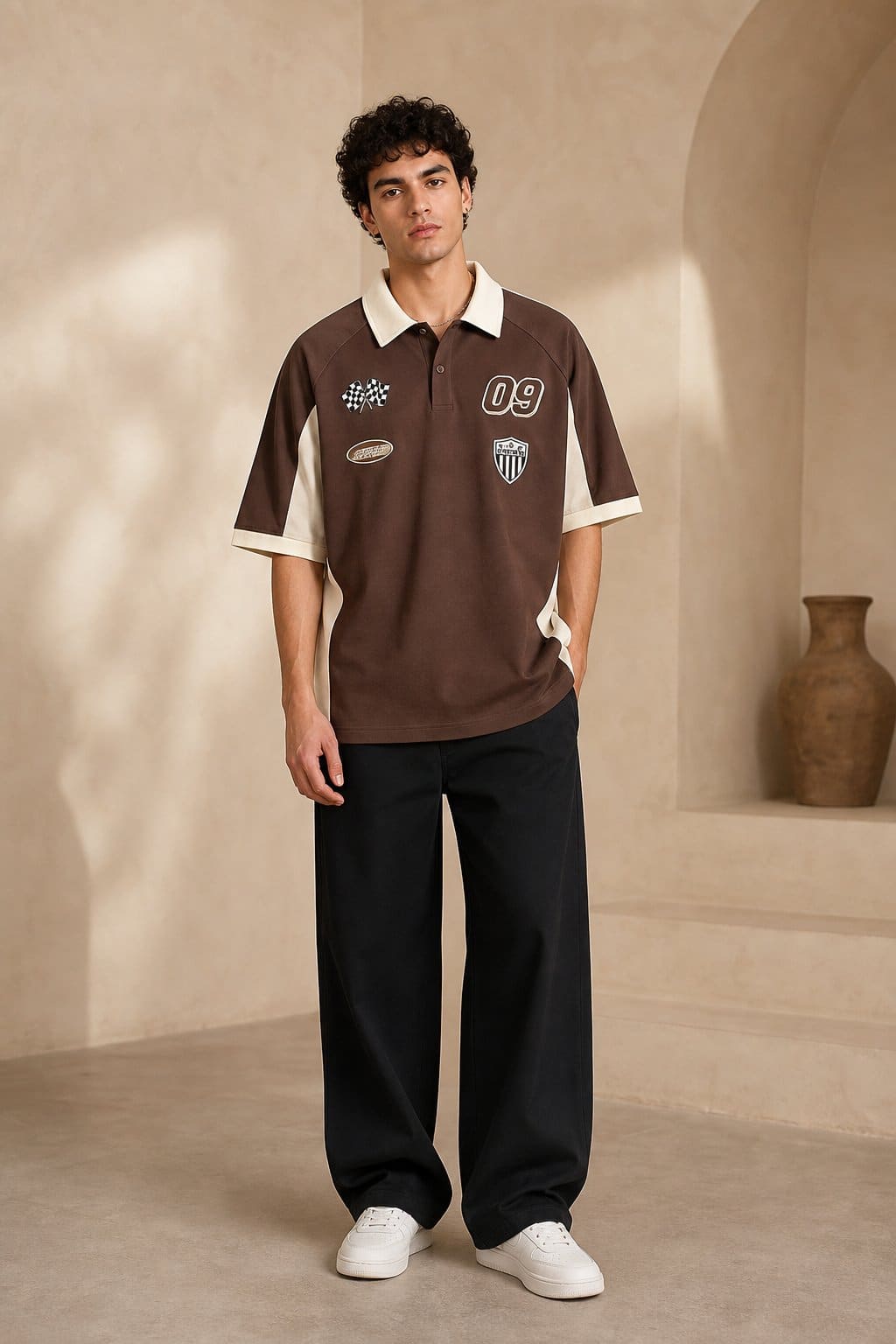 Cocoa Panel Racing Oversized Polo