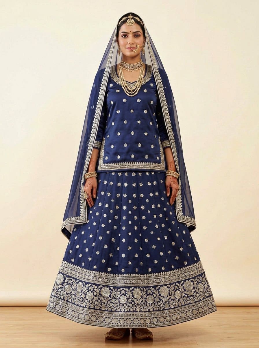 Navy Blue Silver Star Butti Poshak