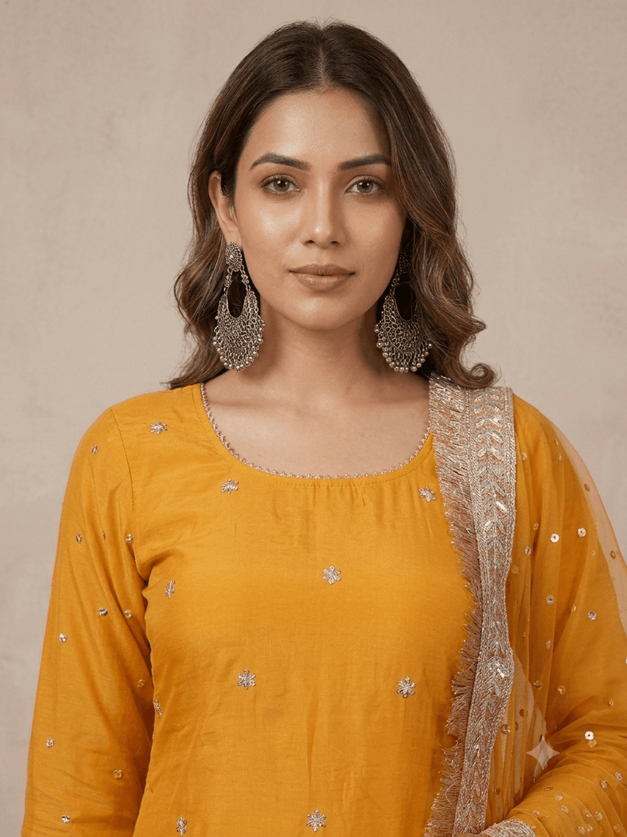 Mustard Yellow Embellished Silk Sharara