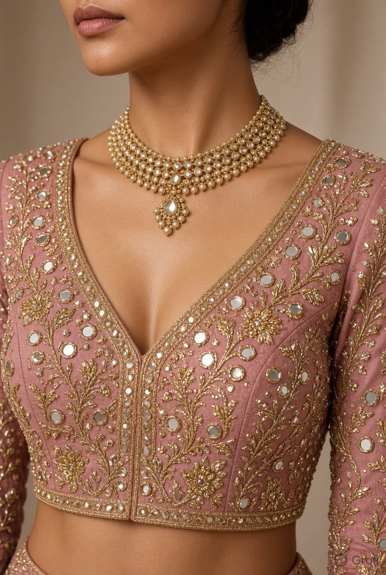 Dusty Rose & Sage Embellished Lehenga Choli — view 2