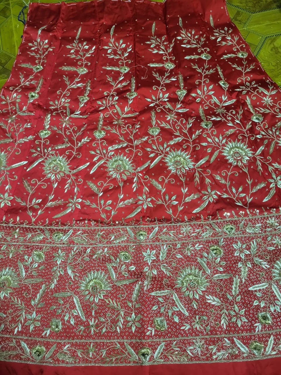 Crimson Red Crimson Flora Embroidered Zari Lehenga Skirt