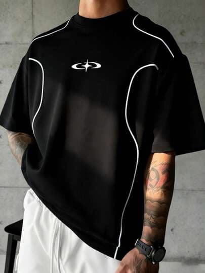 Sport MetroGents Men's Contrast Trim Collar Graphic Print Loose Fit Sports T Shi