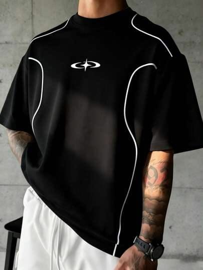 Sport MetroGents Men's Contrast Trim Collar Graphic Print Loose Fit Sports T Shi